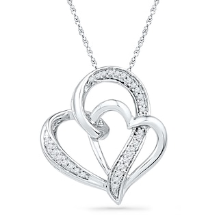 0.13 CT. T.W. Diamond Double Heart Pendant in Sterling Silver|Peoples Jewellers