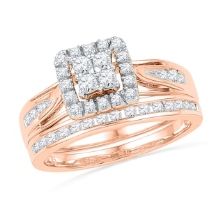 0.50 CT. T.W. Quad Diamond Frame Bridal Set in 10K Rose Gold|Peoples Jewellers