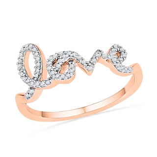 0.16 CT. T.W. Diamond Cursive "love" Ring in 10K Rose Gold|Peoples Jewellers