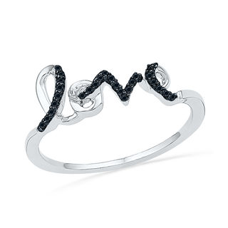 Black Diamond Accent Cursive "love" Ring in Sterling Silver|Peoples Jewellers