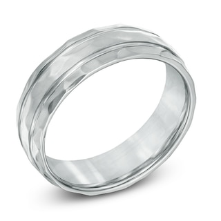 Men's 8.0mm Hammered Stainless Steel Wedding Band - Size 10|Peoples Jewellers