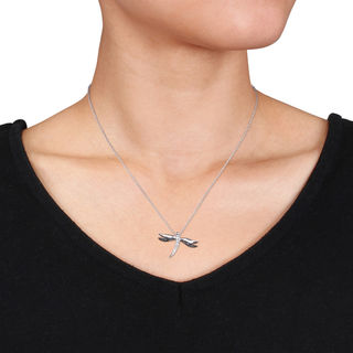 Black Diamond Accent Dragonfly Pendant in Two-Tone Sterling Silver|Peoples Jewellers