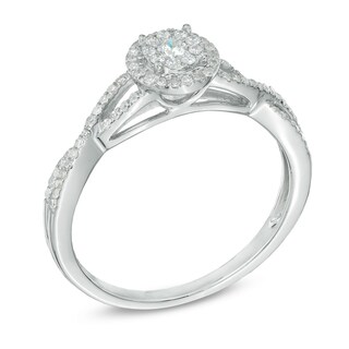 0.23 CT. T.W. Multi-Diamond Frame Twist Shank Promise Ring in 10K White Gold|Peoples Jewellers