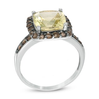 9.0mm Cushion-Cut Lemon Quartz and Smoky Quartz Frame Ring in Sterling Silver|Peoples Jewellers