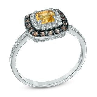 5.0mm Cushion-Cut Citrine, Smoky Quartz and Lab-Created White Sapphire Frame Ring in Sterling Silver|Peoples Jewellers