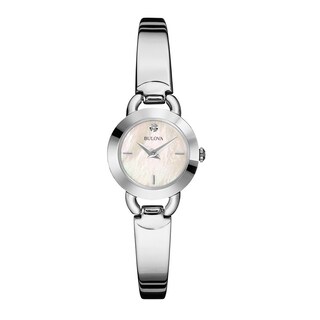 Ladies' Bulova Diamond Accented Bangle Watch with Mother-of-Pearl Dial (Model: 96P154)|Peoples Jewellers