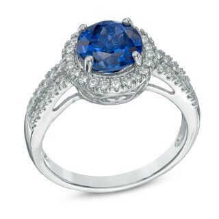 8.0mm Lab-Created Blue and White Sapphire Frame Ring in Sterling Silver|Peoples Jewellers