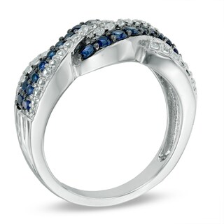Lab-Created Blue and White Sapphire Twist Ring in Sterling Silver|Peoples Jewellers