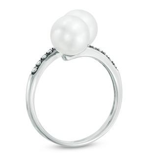 7.5-8.0mm Freshwater Cultured Pearl and Diamond Accent Bypass Ring in 10K White Gold|Peoples Jewellers