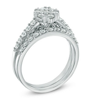 CT. T.W. Diamond Cluster Bridal Set in 10K White Gold|Peoples Jewellers