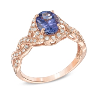 Oval Tanzanite and 0.20 CT. T.W. Diamond Frame Ring in 10K Rose Gold|Peoples Jewellers