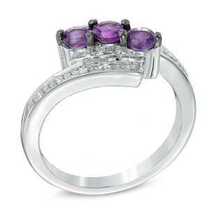 Amethyst and Diamond Accent Three Stone Bypass Ring in Sterling Silver|Peoples Jewellers