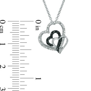 0.15 CT. T.W. Enhanced Black and White Diamond Three Hearts Pendant in Sterling Silver|Peoples Jewellers