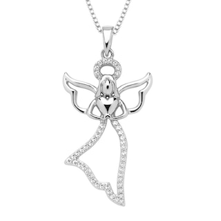 Diamond Accent Angel with Halo and Wings Pendant in 10K White Gold|Peoples Jewellers