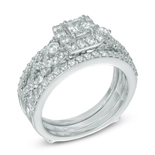 1.25 CT. T.W. Princess-Cut Diamond Frame Twist Shank Bridal Set in 14K White Gold|Peoples Jewellers