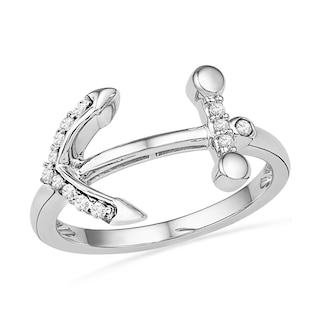 0.10 CT. T.W. Diamond Sideways Anchor Ring in Sterling Silver|Peoples Jewellers