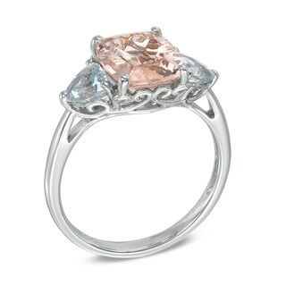 Cushion-Cut Morganite and Aquamarine Ring in 10K White Gold|Peoples Jewellers