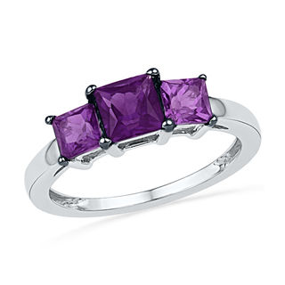 Princess-Cut Amethyst Three Stone Ring in Sterling Silver|Peoples Jewellers