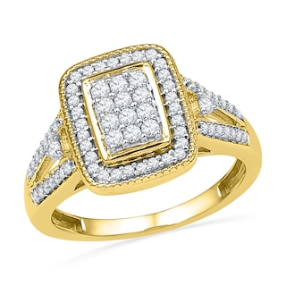 0.50 CT. T.W. Diamond Rectangular Cluster Frame Ring in 10K Gold|Peoples Jewellers