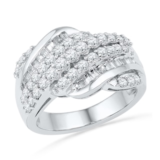 1.00 CT. T.W. Baguette and Round Diamond Rolling Wave Band in 10K Gold|Peoples Jewellers