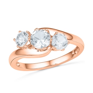 Lab-Created White Sapphire Three Stone Ring in 10K Rose Gold|Peoples Jewellers