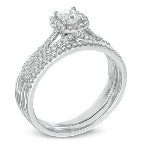 0.70 CT. T.W. Certified Canadian Princess-Cut Diamond Frame Bridal Set in 14K White Gold (I/I2)|Peoples Jewellers