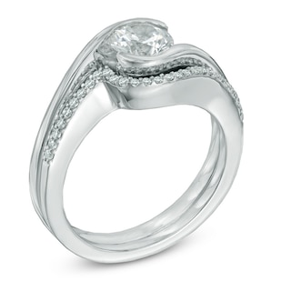 Celebration Canadian Ideal 0.85 CT. T.W. Certified Diamond Swirl Bridal Set in 14K White Gold (I/I1)|Peoples Jewellers