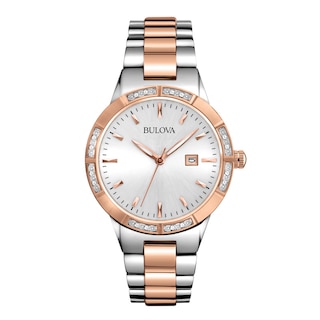Ladies' Bulova Diamond Collection Two-Tone Watch with Silver Dial (Model: 98R169)|Peoples Jewellers