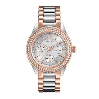Ladies' Bulova Crystal Accent Two-Tone Watch with Silver-Tone Dial (Model: 98N100)|Peoples Jewellers