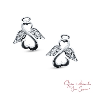 Open Hearts by Jane Seymour™ Diamond Accent Wings and Halo Stud Earrings in Sterling Silver|Peoples Jewellers