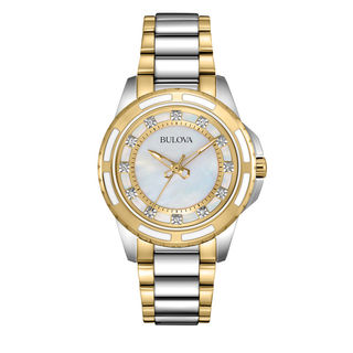 Ladies' Bulova Diamond Accent Two-Tone Watch with Mother-of-Pearl Dial (Model: 98P140)|Peoples Jewellers