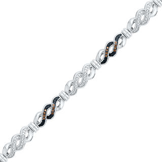 0.36 CT. T.W. Champagne and White Diamond Cascading Infinity Bracelet in Sterling Silver - 7.5"|Peoples Jewellers