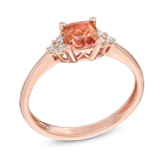 5.0mm Cushion-Cut Pink Tourmaline and Diamond Accent Ring in 10K Rose Gold|Peoples Jewellers