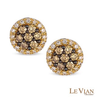 Le Vian Chocolate Diamonds® 0.68 CT. T.W. Diamond Frame Cluster Stud Earrings in 14K Honey Gold™|Peoples Jewellers