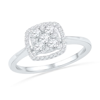 0.50 CT. T.W. Diamond Cluster Frame Ring in 10K White Gold|Peoples Jewellers