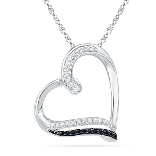 0.10 CT. T.W. Enhanced Black and White Diamond Tilted Heart Pendant in Sterling Silver|Peoples Jewellers