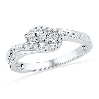 0.10 CT. T.W. Diamond Three Stone Bypass Promise Ring in Sterling Silver|Peoples Jewellers