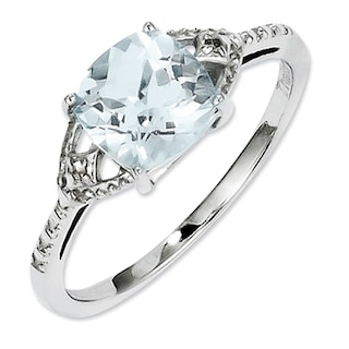 7.0mm Princess-Cut Aquamarine and Diamond Accent Ring in Sterling Silver - Size 7|Peoples Jewellers