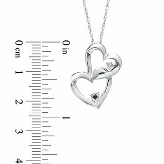 Black and White Diamond Accent Double Heart Drop Pendant in Sterling Silver|Peoples Jewellers
