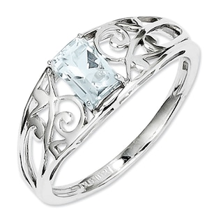 Emerald-Cut Aquamarine Ring in Sterling Silver - Size 7|Peoples Jewellers