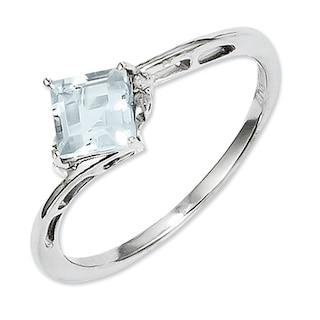 5.0mm Princess-Cut Aquamarine and Diamond Accent Promise Ring in Sterling Silver|Peoples Jewellers