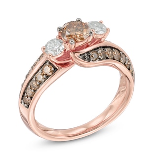 1.50 CT. T.W. Champagne and White Diamond Bypass Past Present Future® Ring in 14K Rose Gold|Peoples Jewellers