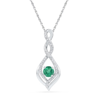 5.0mm Lab-Created Emerald and Diamond Accent Infinity Twist Pendant in 10K White Gold|Peoples Jewellers