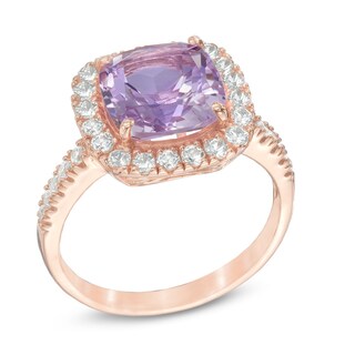 Rose de France Amethyst and Lab-Created White Sapphire Frame Ring in Sterling Silver with 14K Rose Gold Plate|Peoples Jewellers
