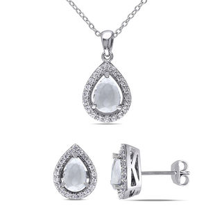 Pear-Shaped Lab-Created White Sapphire Pendant and Earring Set in Sterling Silver|Peoples Jewellers