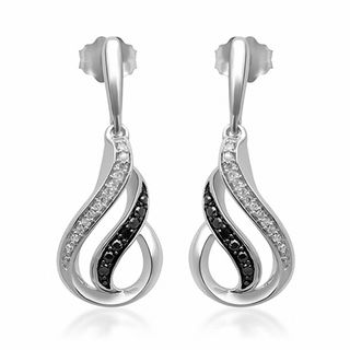 Enhanced Black and White Diamond Accent Flame Drop Earrings in Sterling Silver|Peoples Jewellers