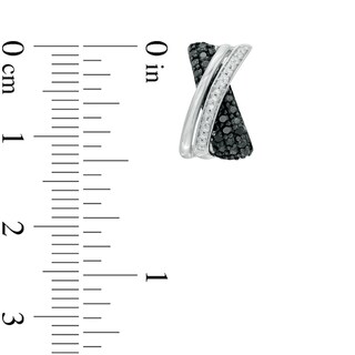0.15 CT. T.W. Enhanced Black and White Diamond "X" J-Hoop Earrings in Sterling Silver|Peoples Jewellers