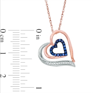 Lab-Created Blue Sapphire and Diamond Accent Double Heart Pendant in Sterling Silver and 10K Rose Gold|Peoples Jewellers