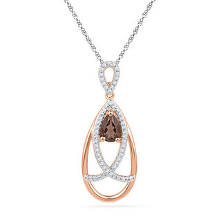 Pear-Shaped Smoky Quartz and 0.16 CT. T.W. Diamond Drape Pendant in 10K Rose Gold|Peoples Jewellers