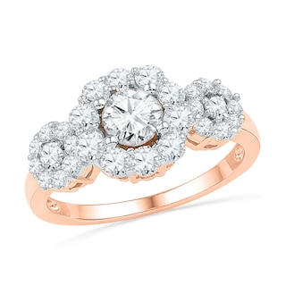 Lab-Created White Sapphire Three Stone Frame Ring in 10K Rose Gold|Peoples Jewellers